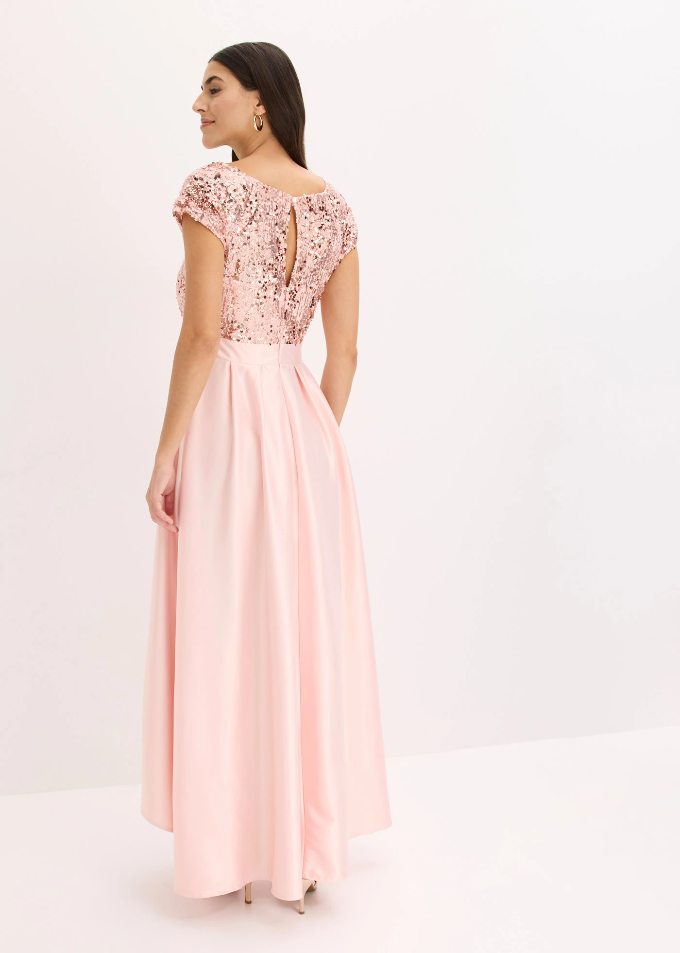 Robe de soirée en satin brillant et sequins • rose nacré • Boutique bonprix