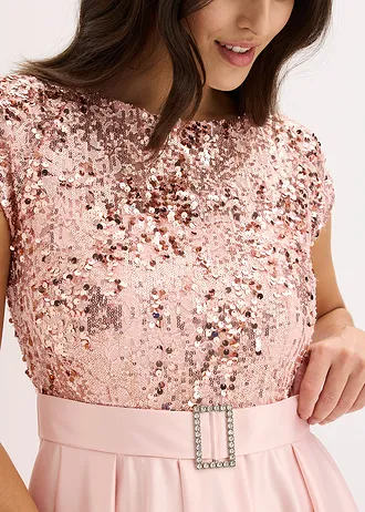 Maxi jurk van glanzend satijn met pailletten • parelroze • bonprix online shop