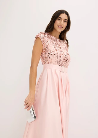 Rochie de seară din satin lucios, cu paiete • roz perlat • magazin bonprix