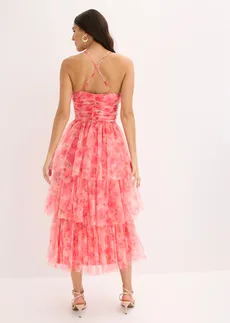 Robe midi en tulle fin à volants • magenta à fleurs • Boutique bonprix