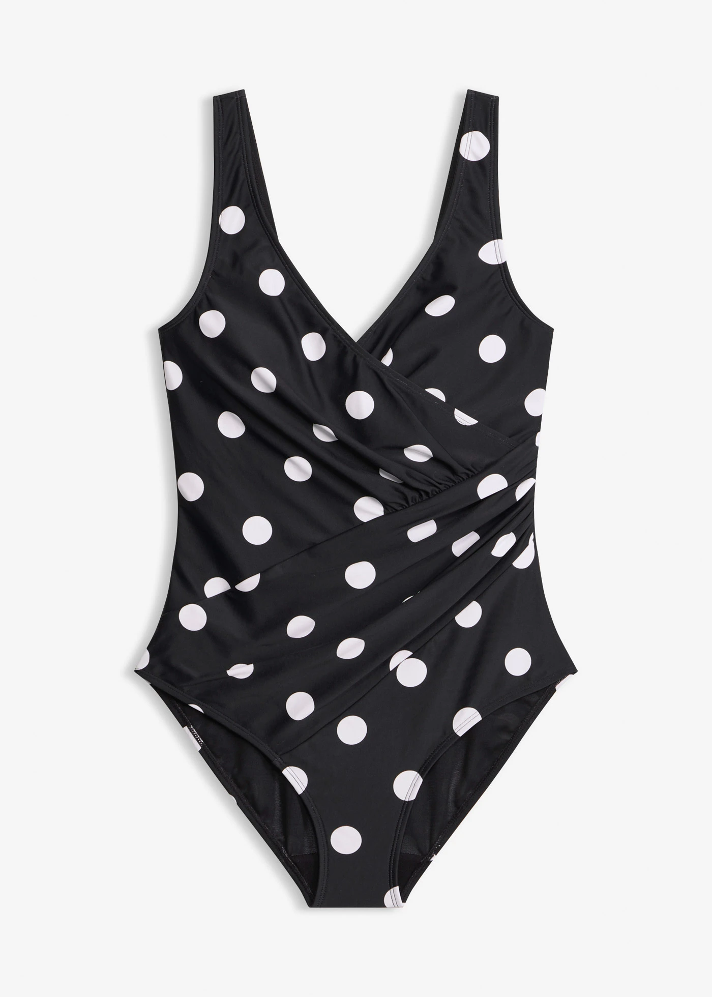 Maillot 1 pièce sculptant et croisé, maintien modéré • noir pois blanc • Boutique bonprix