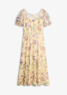 Robe longue avec broderies florales • jaune clair floral • Boutique bonprix