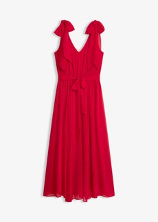 Chiffon jurk met strikdetails, Kleur: donkerrood