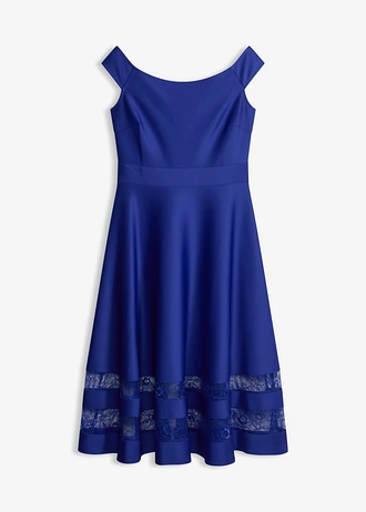 Carmen jurk met kant, Kleur: blauw