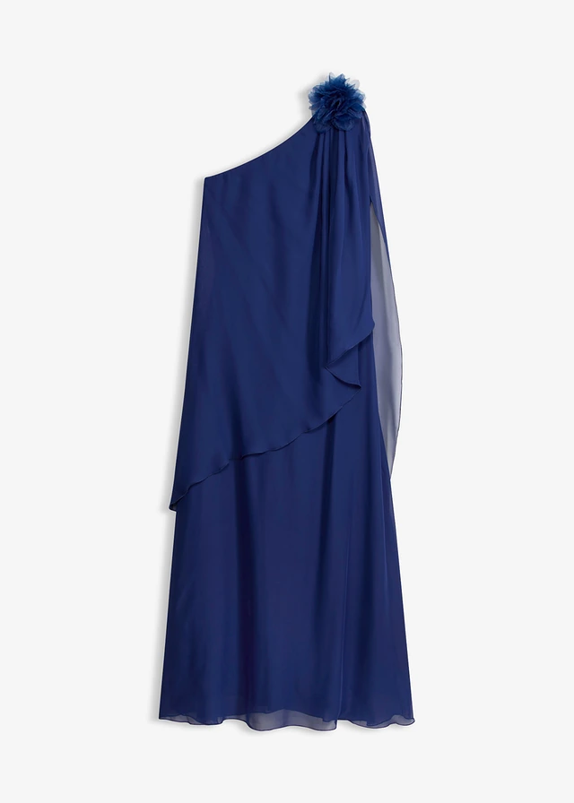 Avondjurk van fijne chiffon met bloemenapplicatie