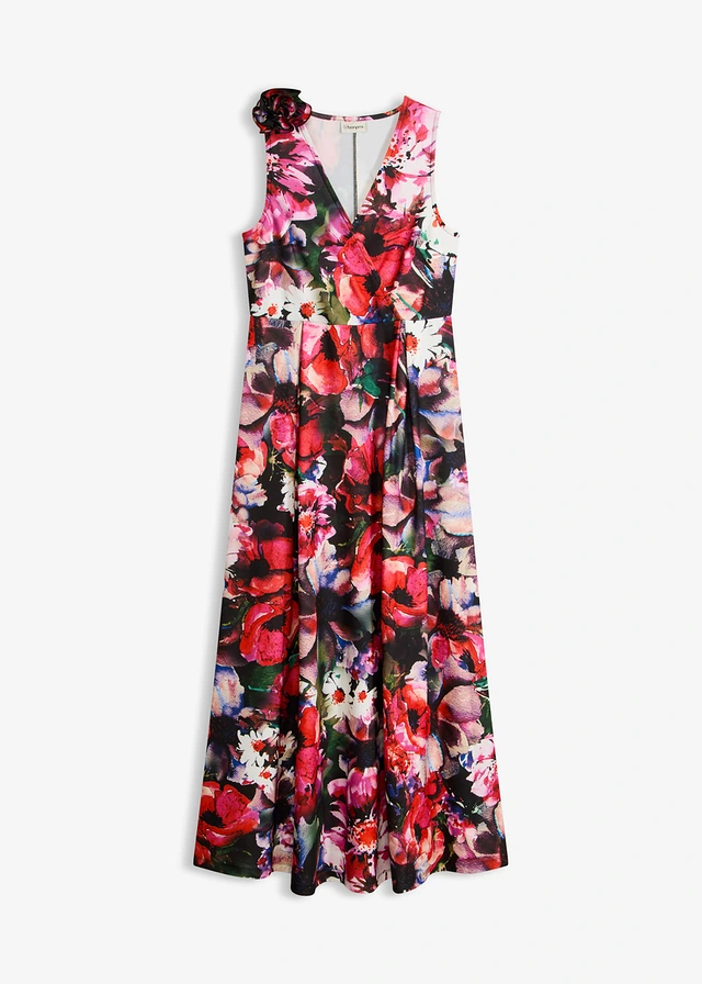 Rochie de seară din crep structurat, cu aplicație florală