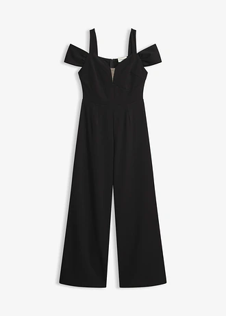 Kombinezon ze strukturalnej krepy • czarny • sklep bonprix