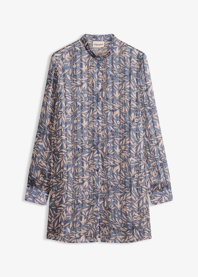 Lange blouse van chiffon • rookblauw gebloemd • bonprix online shop
