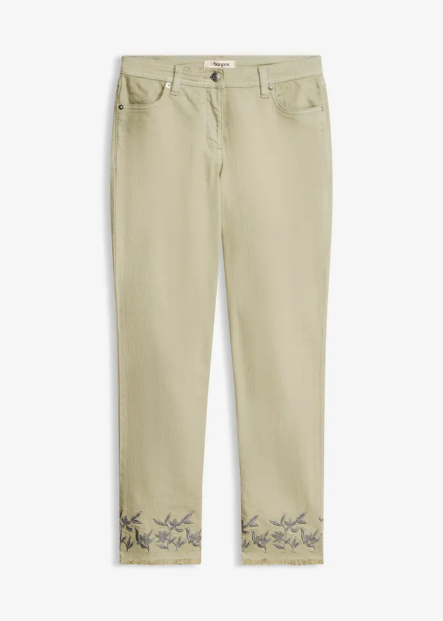 Pantalon en twill avec broderies, Couleur: vert pâle
