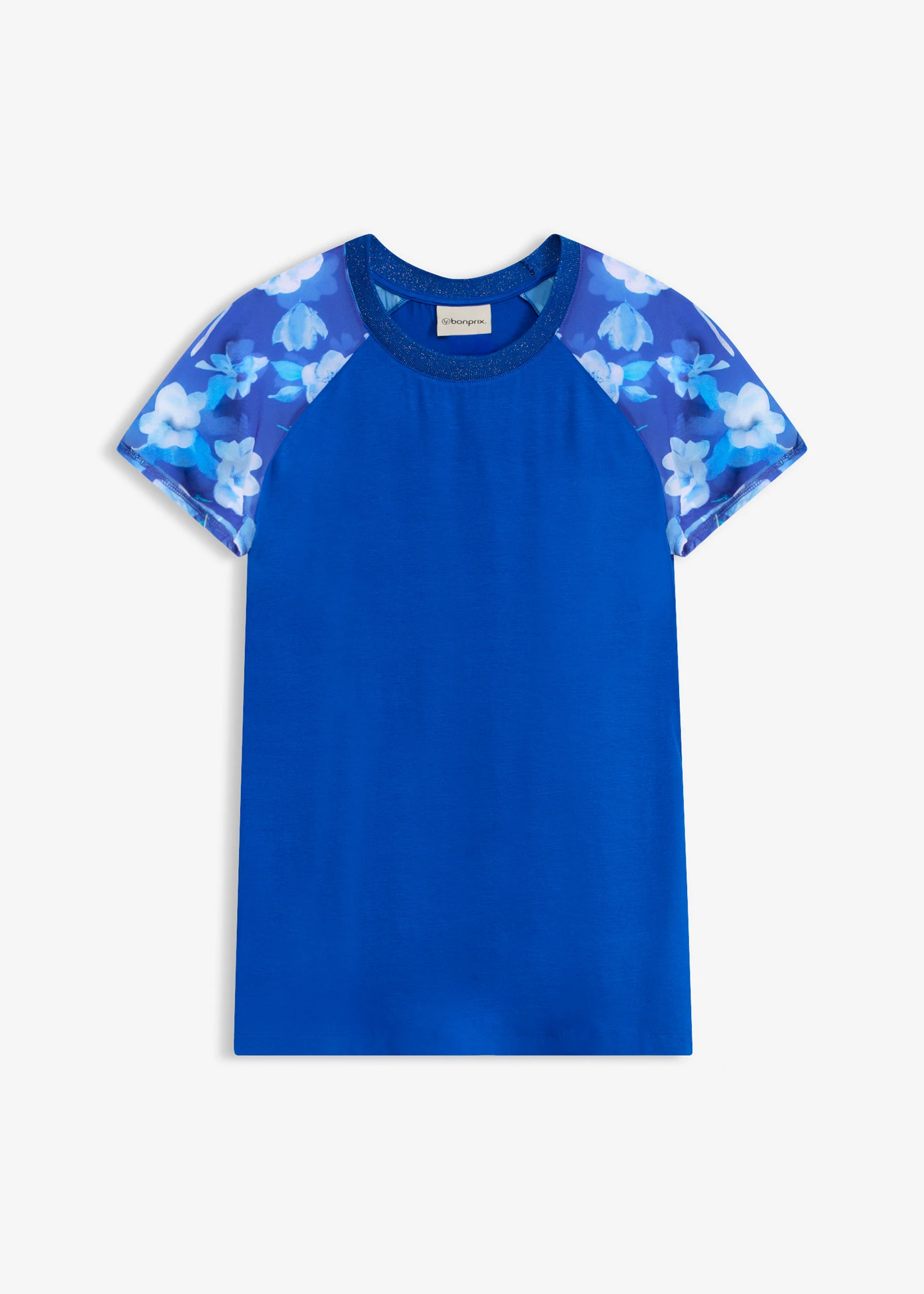 T-shirt avec manches en mousseline • bleu cobalt/bleu clair/bleu moyen • Boutique bonprix