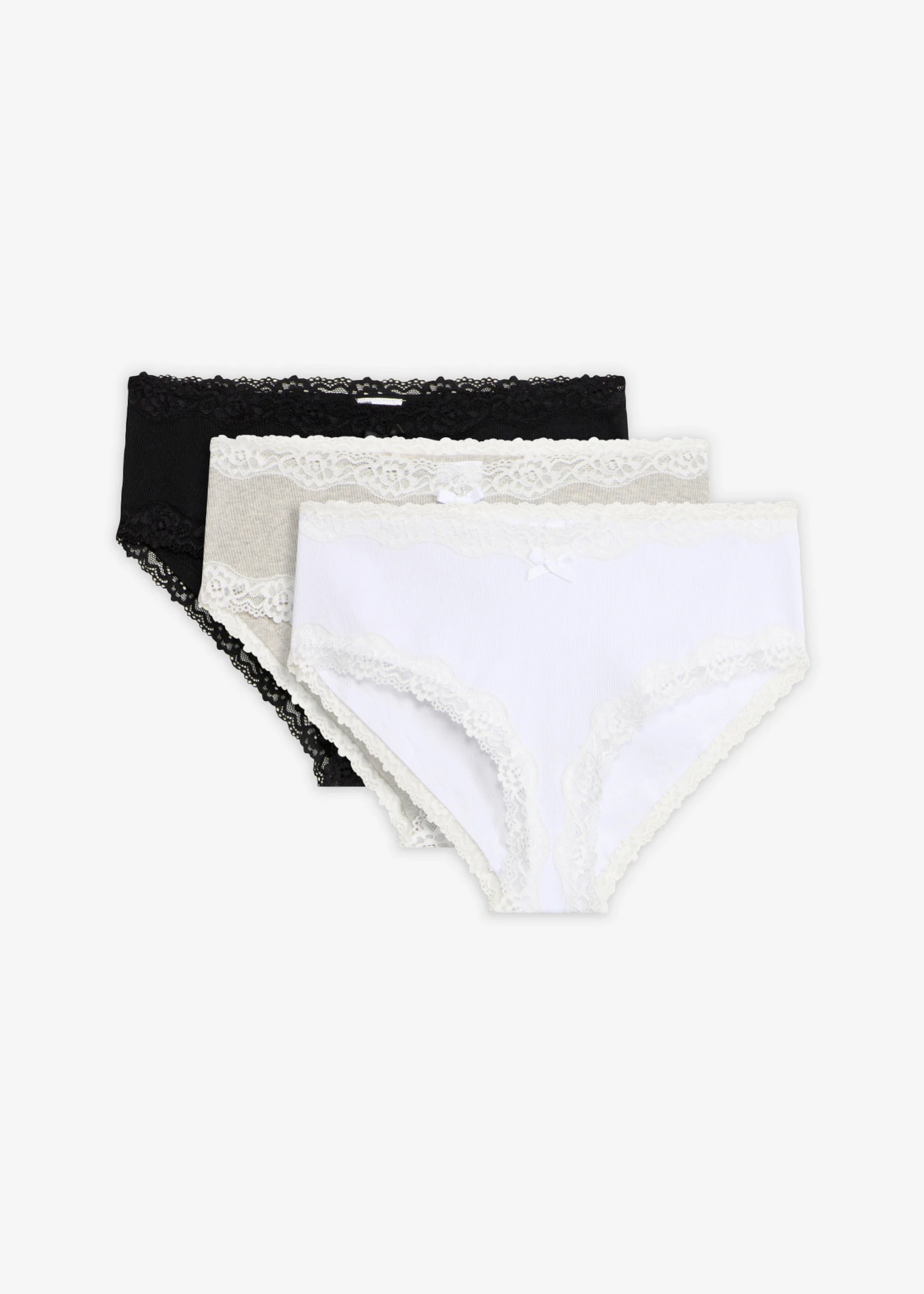 Chilot panty din material ripsat, cu bumbac moale și bandă din dantelă (set/ 5 buc.) • gri deschis melanj-alb-negru • magazin bonprix