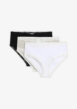 Chilot panty din material ripsat, cu bumbac moale și bandă din dantelă (set/ 5 buc.) • gri deschis melanj-alb-negru • magazin bonprix