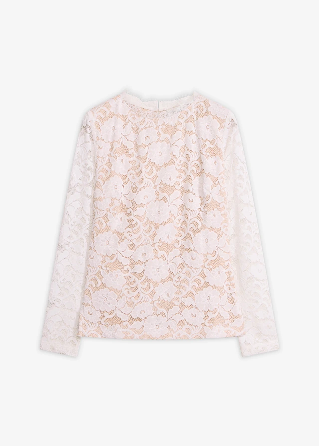 Longsleeve van kant, Kleur: wolwit