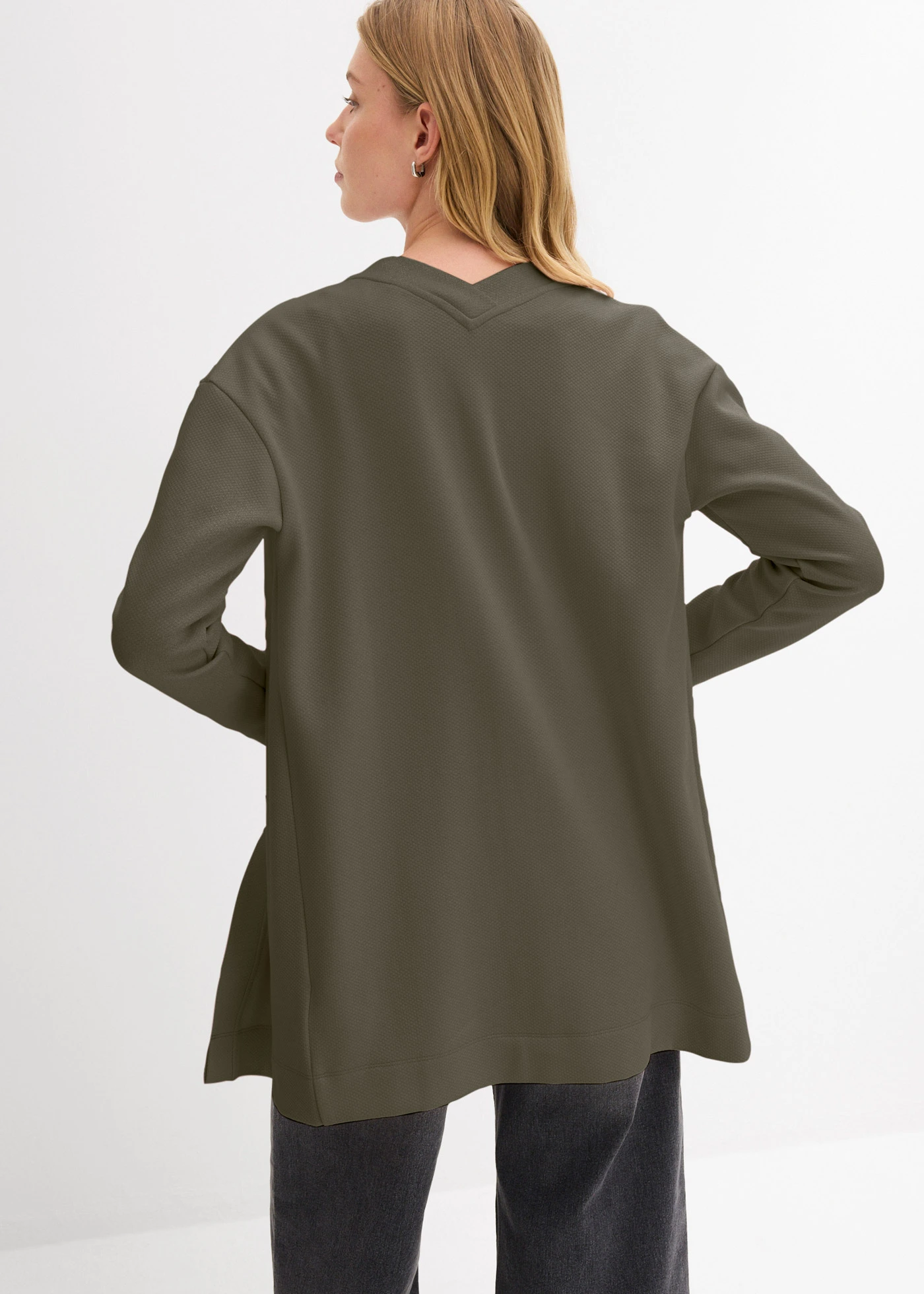 Gilet long en sweat doux • olive foncé • Boutique bonprix