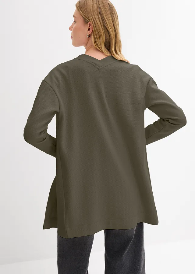 Gilet long en sweat doux, Couleur: olive foncé