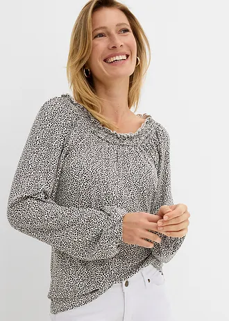 Longsleeve in een viscosemix • wolwit-zwart • bonprix online shop