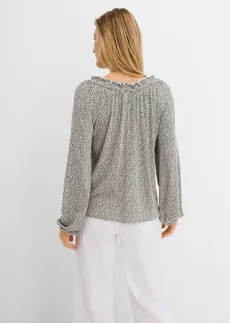 Hosszú ujjú póló viszkóz-keverékből • gyapjúfehér/fekete virágmintás • bonprix áruház