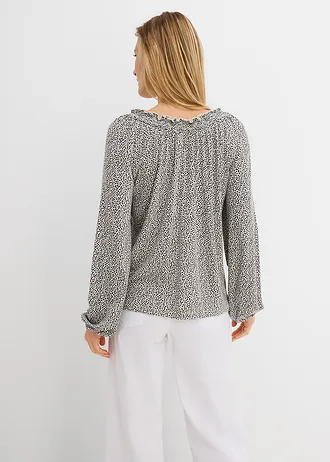 Longsleeve in een viscosemix • wolwit-zwart • bonprix online shop