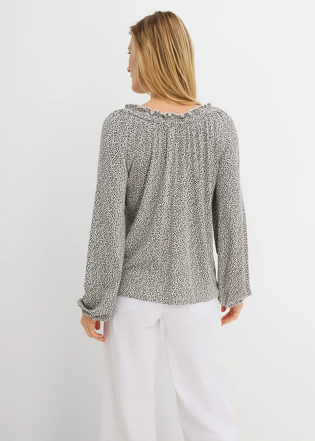 Longsleeve in een viscosemix, Kleur: wolwit-zwart