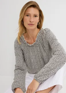 Tričko s dlhým rukávom z viskózového mixu • biela vlna-čierna kvetovaná • obchod bonprix