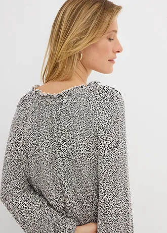 Longsleeve in een viscosemix • wolwit-zwart • bonprix online shop