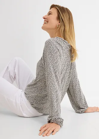 Longsleeve in een viscosemix • wolwit-zwart • bonprix online shop