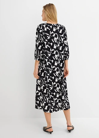 Maxi šaty z padavej viskózy • čierna-biela vlna kvetovaná • obchod bonprix