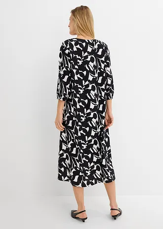 Maxi zomerjurk van soepele viscose, Kleur: zwart/wolwit gebloemd