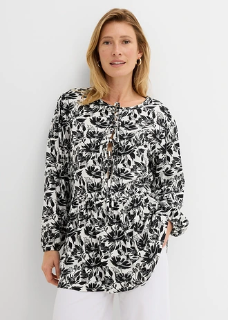 Długa tunika z wiskozy • biało-czarny z nadrukiem • sklep bonprix