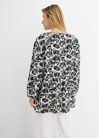 Lange tuniek van viscose, Kleur: wit-zwart gedessineerd