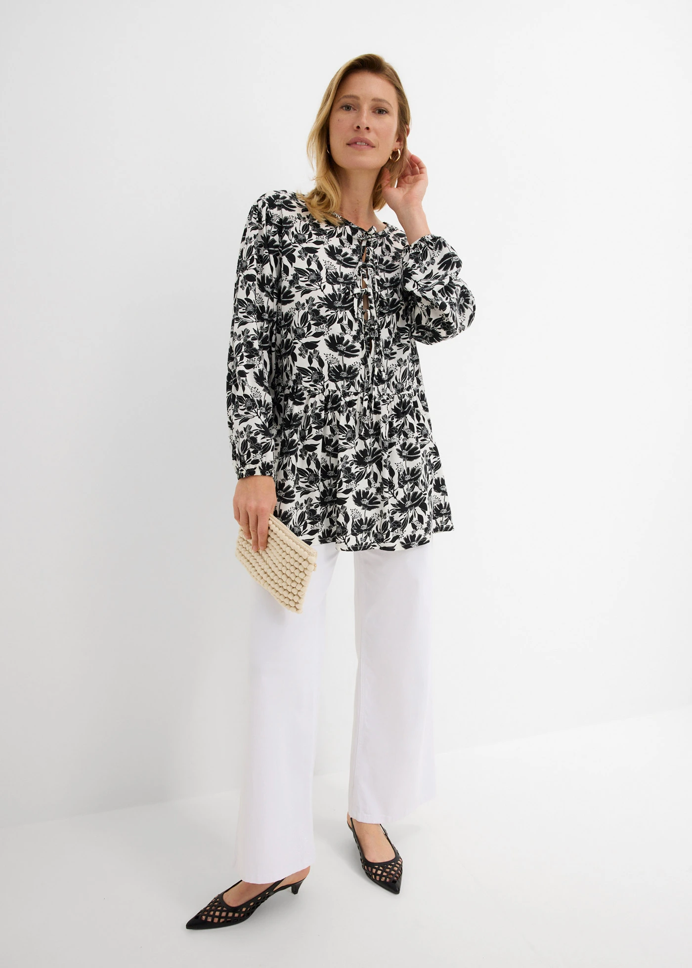 Lange tuniek van viscose • wit-zwart gedessineerd • bonprix online shop