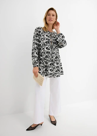 Długa tunika z wiskozy • biało-czarny z nadrukiem • sklep bonprix