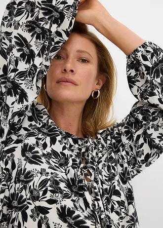 Lange tuniek van viscose • wit-zwart gedessineerd • bonprix online shop