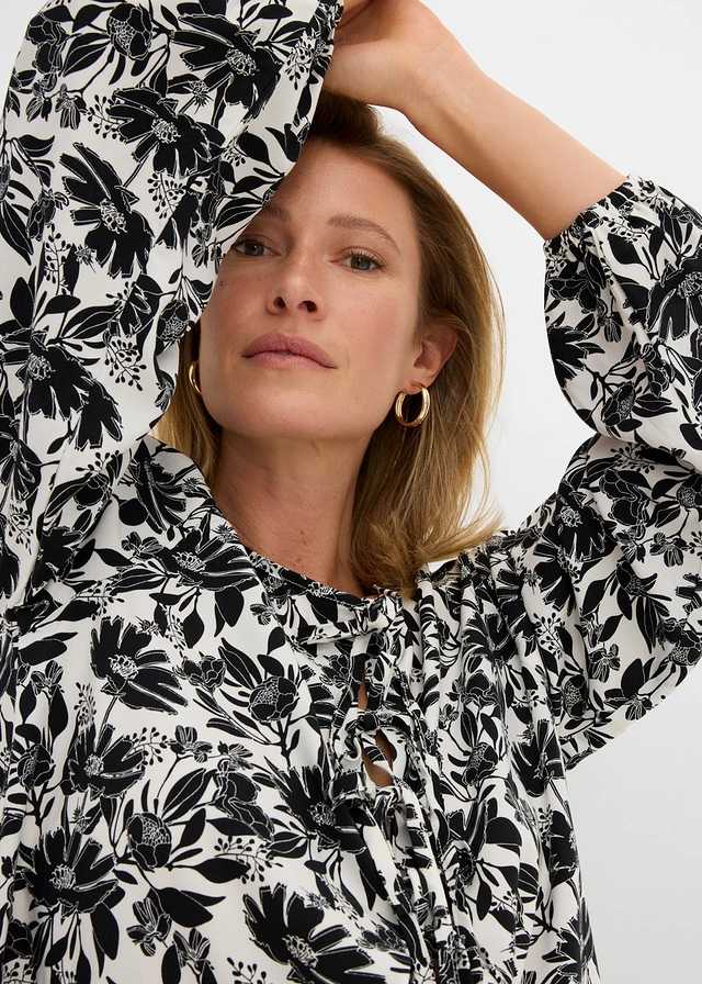Lange tuniek van viscose • wit-zwart gedessineerd • product-page.page-title-suffix