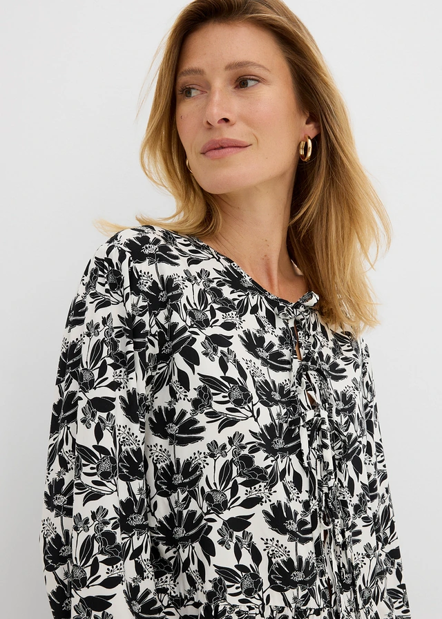 Lange tuniek van viscose • wit-zwart gedessineerd • product-page.page-title-suffix