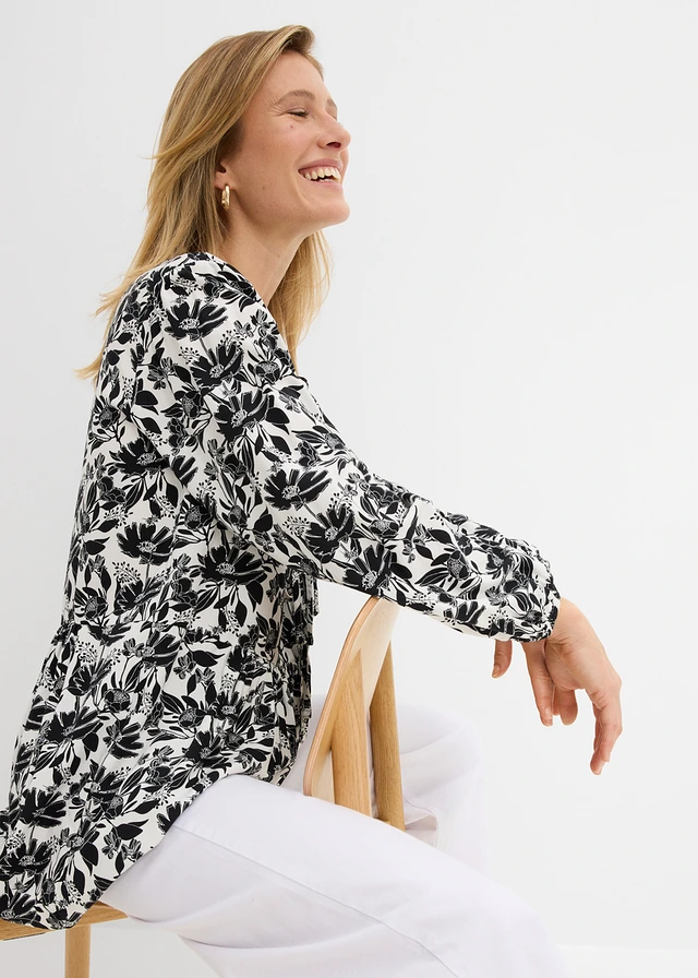 Lange tuniek van viscose • wit-zwart gedessineerd • product-page.page-title-suffix
