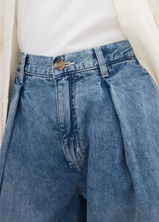 Jeansy wide leg, high waist • jasnoniebieski denim-jasny piaskowy used • sklep bonprix