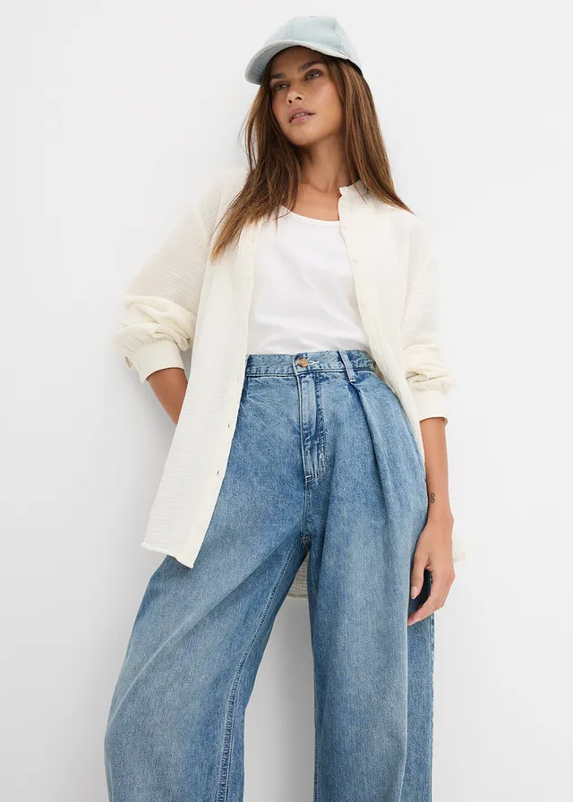 Wide leg jeans, high waist • lichtblauw denim-lichtsand used • product-page.page-title-suffix