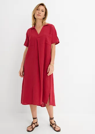 Robe caftan en gaze de coton douce • rouge cerise • Boutique bonprix
