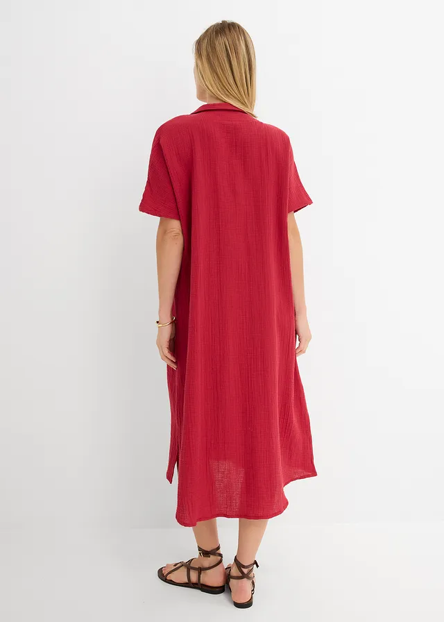 Robe caftan en gaze de coton douce • rouge cerise • product-page.page-title-suffix