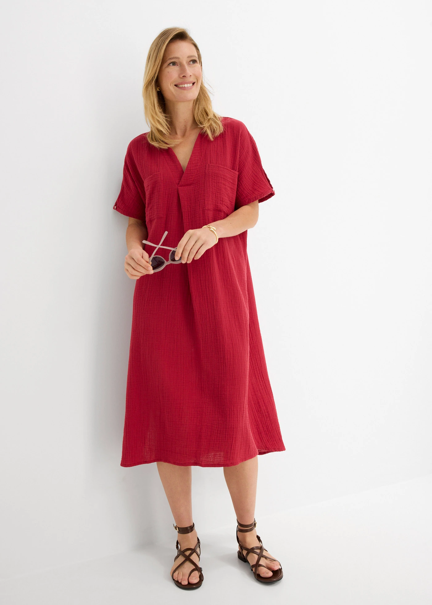 Kaftan jurk van zachte mousseline • kersenrood • bonprix online shop