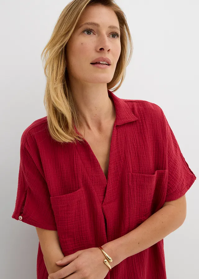 Robe caftan en gaze de coton douce • rouge cerise • product-page.page-title-suffix