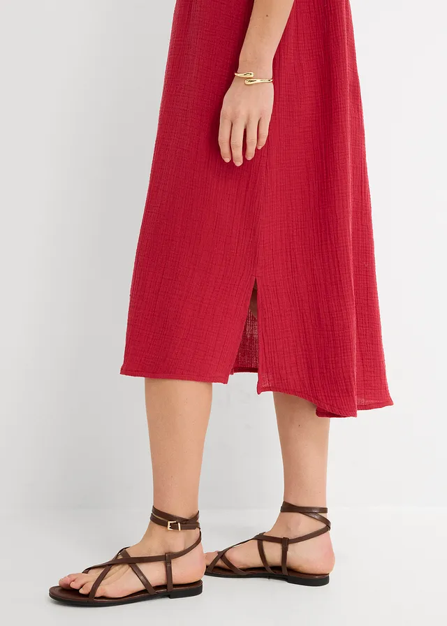 Robe caftan en gaze de coton douce • rouge cerise • product-page.page-title-suffix