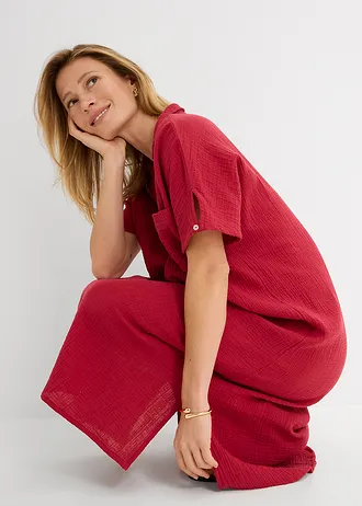 Robe caftan en gaze de coton douce • rouge cerise • Boutique bonprix