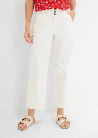 Jeansy wide leg, high waist z wygodną talią, kolor: biel wełny