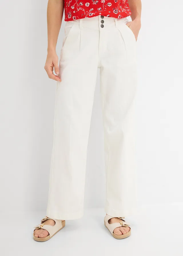 Zkrácené džíny s pohodlným pasem, Wide Leg, High Waist • přírodní bílá • bonprix obchod