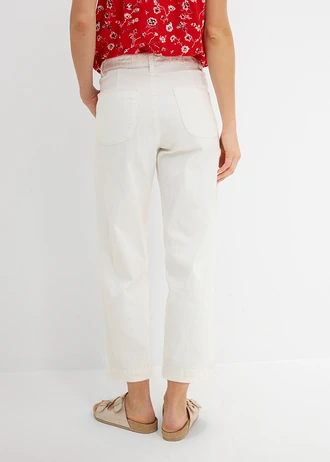 Jeansy wide leg, high waist z wygodną talią, kolor: biel wełny