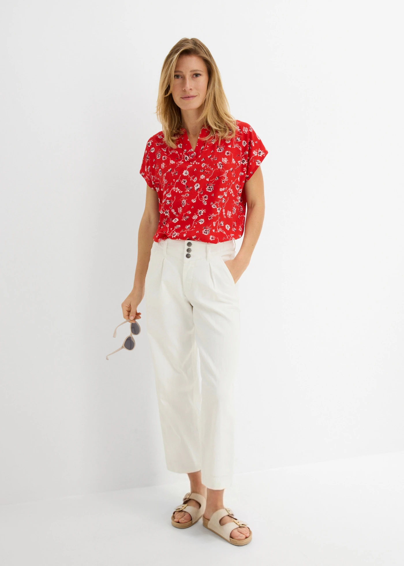 Jeansy wide leg, high waist z wygodną talią • biel wełny • sklep bonprix