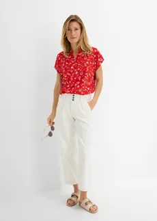 Wide leg jeans met high waist en comfortband, cropped, Kleur: wolwit