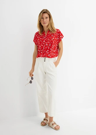 Wide leg jeans met high waist en comfortband, cropped, Kleur: wolwit